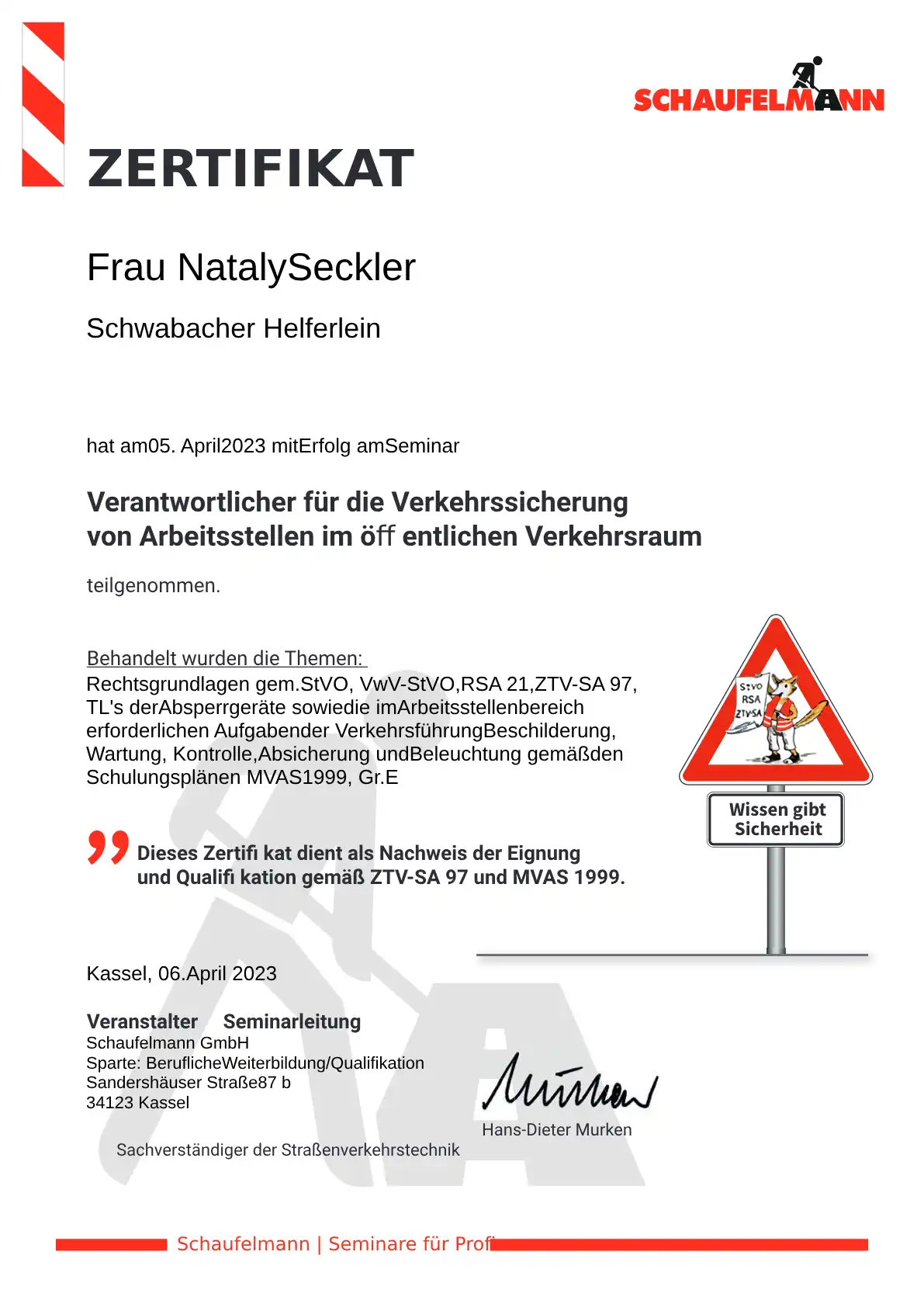 zertifikat verkehrssicherung